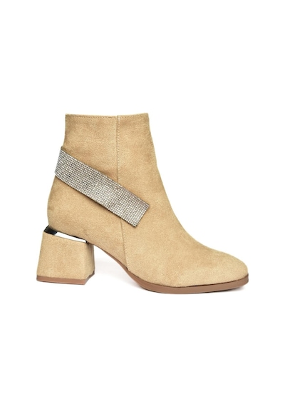 Fox Shoes R241442202 Ten Süet Taş Aksesuarlı Kalın Topuklu Kadın Bot Ten