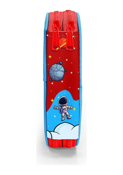 Coral High Kids Kırmızı Mavi Astronot Uzay Desenli Çift Katlı Kalem Çanta 31113 Kırmızı