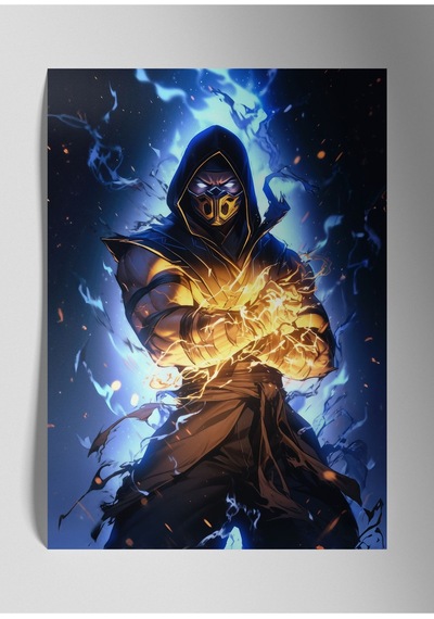 Metal Baskı Parlak Duvar Tablosu - Mortal Kombat Scorpion