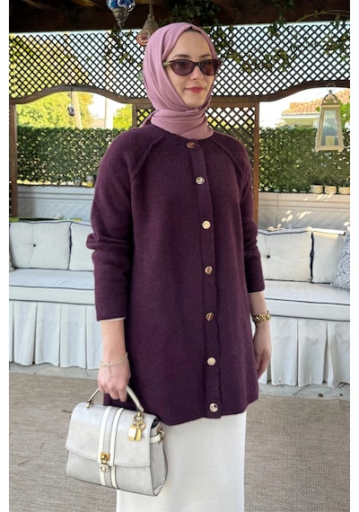 Rabia Şamlı Sedef Angora Triko Hırka Mürdüm Normal