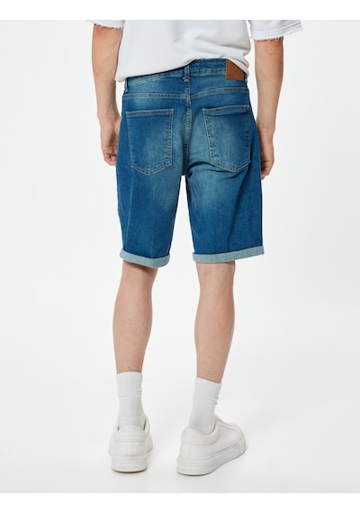 Koton Slim Fit Kot Şort Bermuda Katlamalı Paça Cep Detaylı Pamuklu Koyu İndigo 4sam40030ıd İndigo