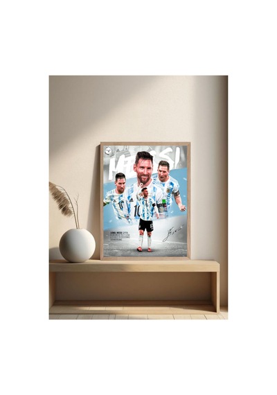 Lionel Messi Doğal Ahşap Çerçeveli Tek Parça Dekoratif Tablo Çok Renkli - 819056936 Çok Renkli