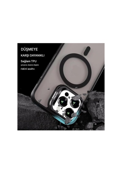 İphone 11 Uyumlu Magsafe Kılıf Mıknatıslı Standlı Darbeye Dayanıklı Mat Şeffaf Arka Kapak Lens Hediyeli Siyah