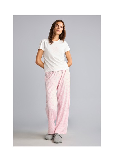 Defacto Kısa Kollu Üst Desenli Geniş Paça Alt Pijama Takımı H4196ax26aupn38 Pembe-pn38