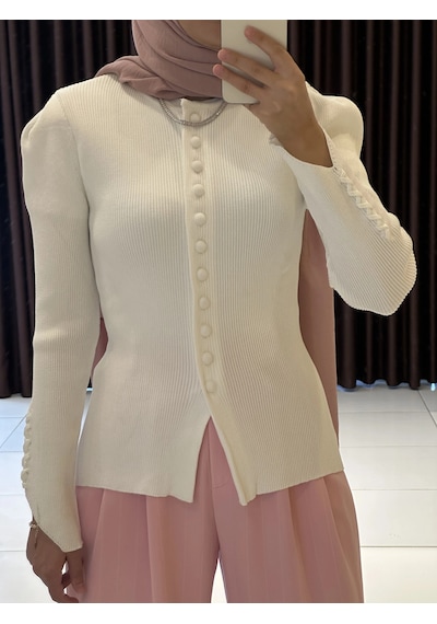 Ollacollection Düğme Detaylı Hırka Ceket Ekru