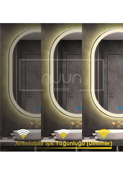 Nuun Dekor 90x60 Dokunmatik Gün Işığı Ledli Oval Ayna Dimmer Şeffaf
