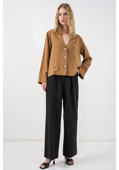 Bigdart Kadın Kruvaze Yaka Oversize Ceket 0747 - Camel