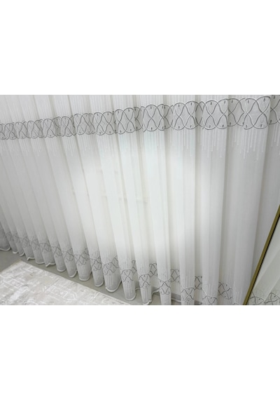 Nivemeshome V-105 Marina Gümüş 1/2,5 Pileli Bambu Tül Perde Gümüş