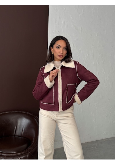 Verymoda Süet Peluş Mont F1856 Bordo