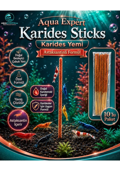 Aqua Expert Karides Sticks Karides Yemi 10 Lu Paket Doğal Besleyici Çubuk Yem Özel Formül - Askantansin