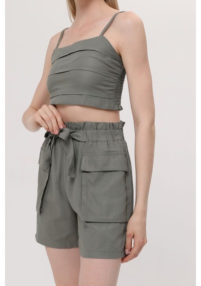 Hgfashion İkli Crop Şort Takımı Yeşil Reng Yeşil