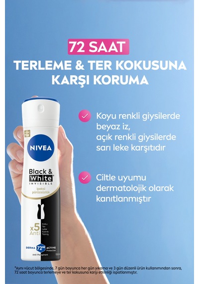 Black White Invisible İpeksi Pürüzsüzlük Kadın Deodorant Sprey 150 Ml