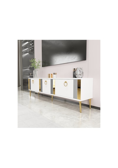Lunar 150 Cm Tv Ünitesi Tv Sehpası Beyaz-altın Beyaz-altın