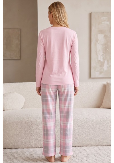 Siyah İnci Pamuklu Likralı Örme Pijama Takım26241183 Pembe