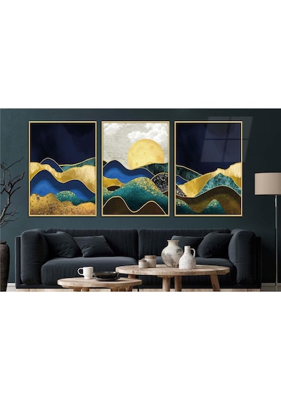 Alüminyum Çerçeveli Gerçek Cama Baskı Sanat Temalı 3'lü Set Cam Tablo 0061