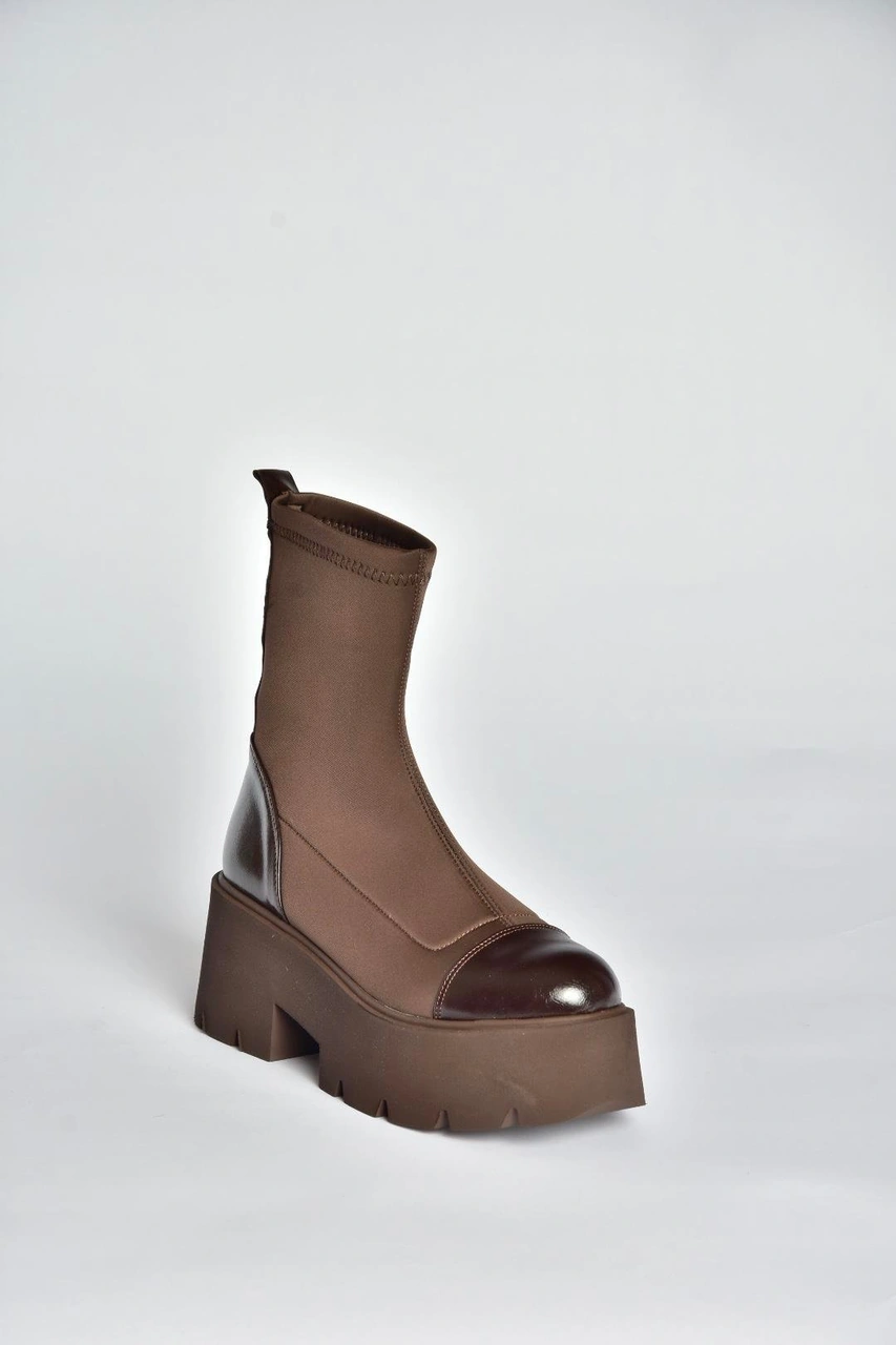 Fox Shoes V272902904 Kahverengi Kumaş Kalın Tabanlı Kadın Bot Kahverengi-kumaş