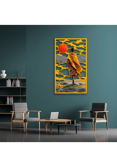Altın Güneşe Yürüyen Kadın - Metal Tablo - Dec0285 29 X 50 Cm Çok Renkli