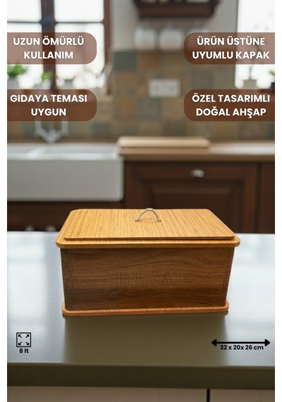 Geleneksel Tasarım Kapaklı Büyük Ekmeklik Dikdörtgen Ahşap Ekmek Sepeti Kemençe Desenli Çok Renkli