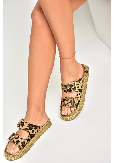 Fox Shoes U596030202 Leopar Süet Kadın Terlik Leopar-süet Leopar