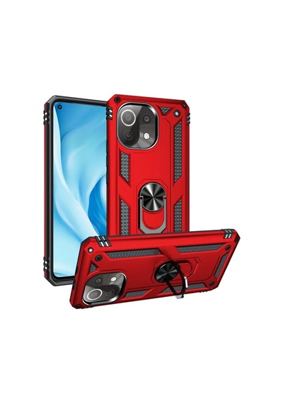 Newface Xiaomi Mi 11 Lite Kılıf Sofya Yüzüklü Silikon Kapak - Kırmızı
