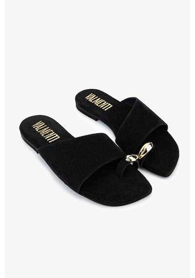 Valmenti Kadın Hakiki Deri Siyah Süet Düz Terlik 1141 415 Bn Trlk Y26 Black Suede