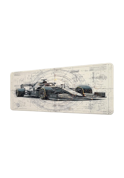 Formula 1 Yarış Arabası Blueprint 40x90 Cm Oyuncu Mousepad Kaymaz Taban Büyük Boy Mousepad Siyah