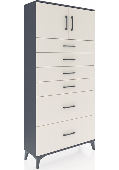 Arges Dolap Tek Raflı 6 Çekmeceli 2 Kapaklı 88x30x182 Antrasi... Antrasit Arges Dolap Tek Raflı 6 Çekmeceli 2 Kapaklı 88x30x182 Antrasi... Antrasit