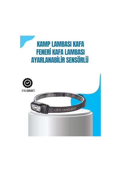 Kamp Lambası Kafa Feneri Kafa Lambası Ayarlanabilir Sensörlü Şarjlı Siyah