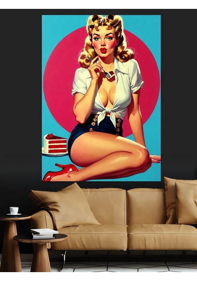 Pin-up Kız Retro Tarz Dekoratif Kanvas - Mdf Ahşap Tablo