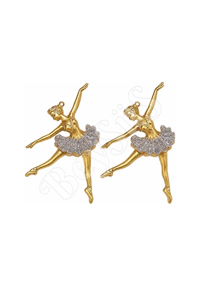 Yılbaşı Ağacı Süsü Gold Simli Balerin 2li 14 Cm