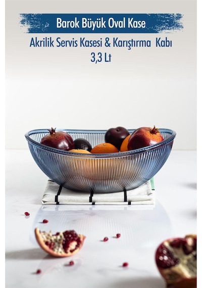 Akrilik Barok Lacivert Büyük Oval Meyve & Salata Kasesi & Karıştırma Kabı / 3,3 Lt Cam Değildir Diğer