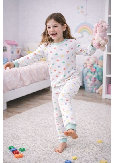 Kız Çocuk Renk Paleti Desenli 8 - 13 Yaş Pijama Takımı Beyaz
