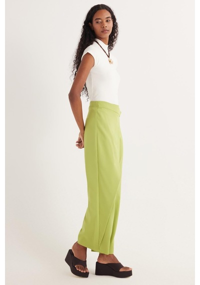 Tudors Kadın Standart Fit Geniş Paça Yeşil Double Pantolon-34966 Yeşil