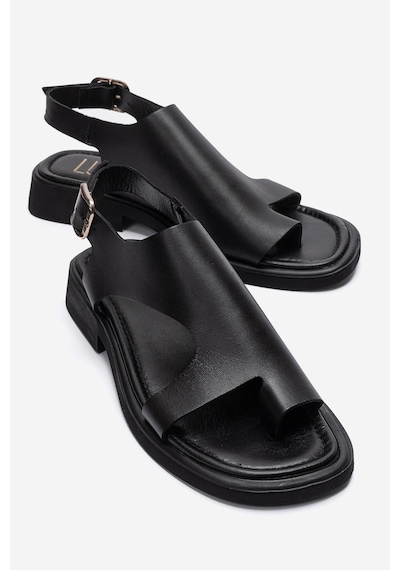 Luvishoes Burley Siyah Cilt Hakiki Deri Parmak Arası Kadın Sandalet