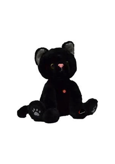 Miyavlayan Sesli Kedi Peluş Oyuncak Oturan Tombul Kedi 35 Cm Siyah