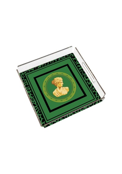 Yeşil Büst Detaylı Pleksi Tepsi - 25x25cm