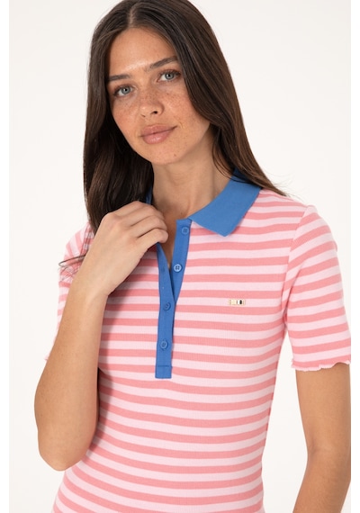 U.S. Polo Assn. Kadın Pembe Çizgili Polo Yaka Tişört 50306031-VR041