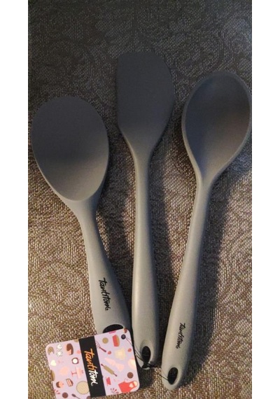 Tantitoni 3 Silikon Büyük Kaşık,pilav Ve Spatula Seti Gri Renk Gri