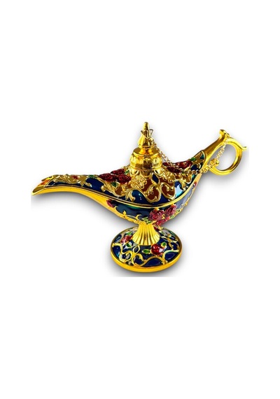 Aladdin Sihirli Lambası Mineli Renkli İşlemeli Dekoratif Biblo Alaattin Metal Çelik 23x15 CM 728358429