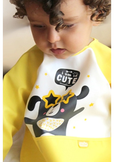 Babyjem Poli Muşamba Kollu Mama Önlüğü Sarı Outlet
