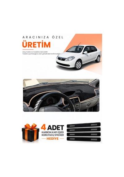 Renault Symbol Airbagli 2008-2011 Uyumlu Torpido Koruma Örtüsü Oto Kılıfı - Siyah Bej