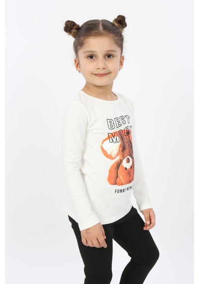 Toontoy Kids Toontoy Kız Çocuk Best Mood Ayıcık Baskılı Tişört Ekru