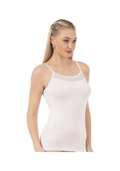 Özkan Underwear Özkan 26819 Kadın Pamuklu Modal Tül Detaylı İnce Askılı Atlet Beyaz