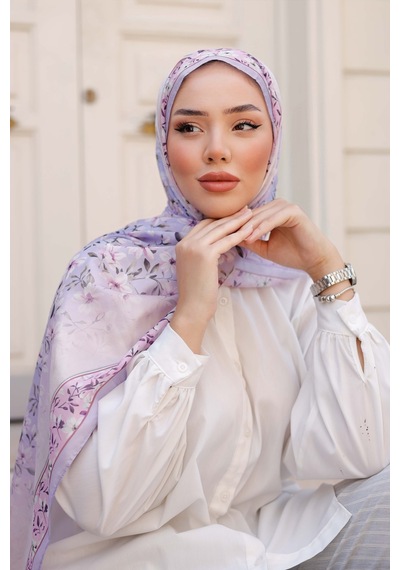 Mimiyum Lemon Flower Nayf İpek Şal - Lila
