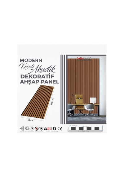 Keçeli Dekoratif Akustik Ahşap Panel Bambu Renk 60x240cm .
