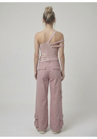 Neden Tekstil Asimetrik Tek Omuz Triko Crop Bluz - Açık Pembe