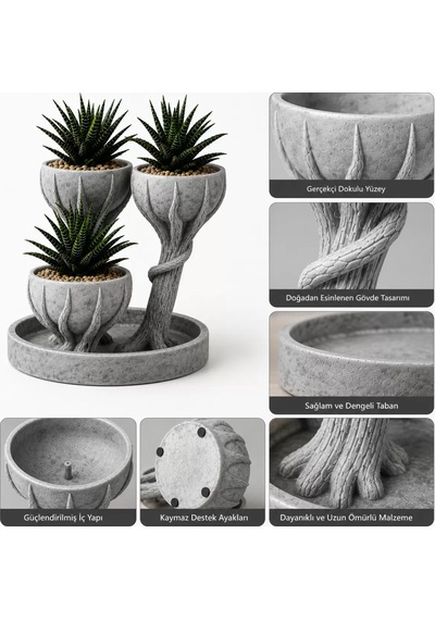 3d Üçlü Hand Of Tree Mermer Desenli Vazo Diğer