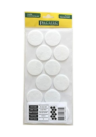 Cateksss Pacific Yuvarlak Yapışkanlı Sandalye Koltuk Mobilya Ayak Keçesi Felt 40 Mm Beyaz - 46 Lı Paket