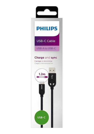 Philips Dlc2628b/97 Usb-a To Usb-c Örgülü Hızlı Şarj Kablosu, 1.2 Metre, Siyah