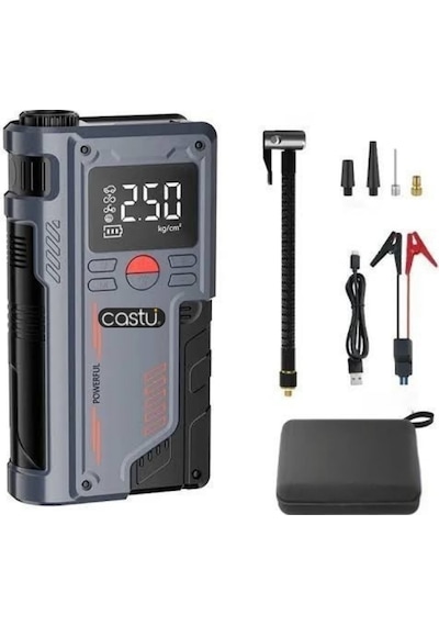 Castu Cs70 Plus Akü Takviye Cihazı 4'ü 1 Arada Powerbank, Hava Kompresörü, Lcd Ekran, 12.000mah 150psı